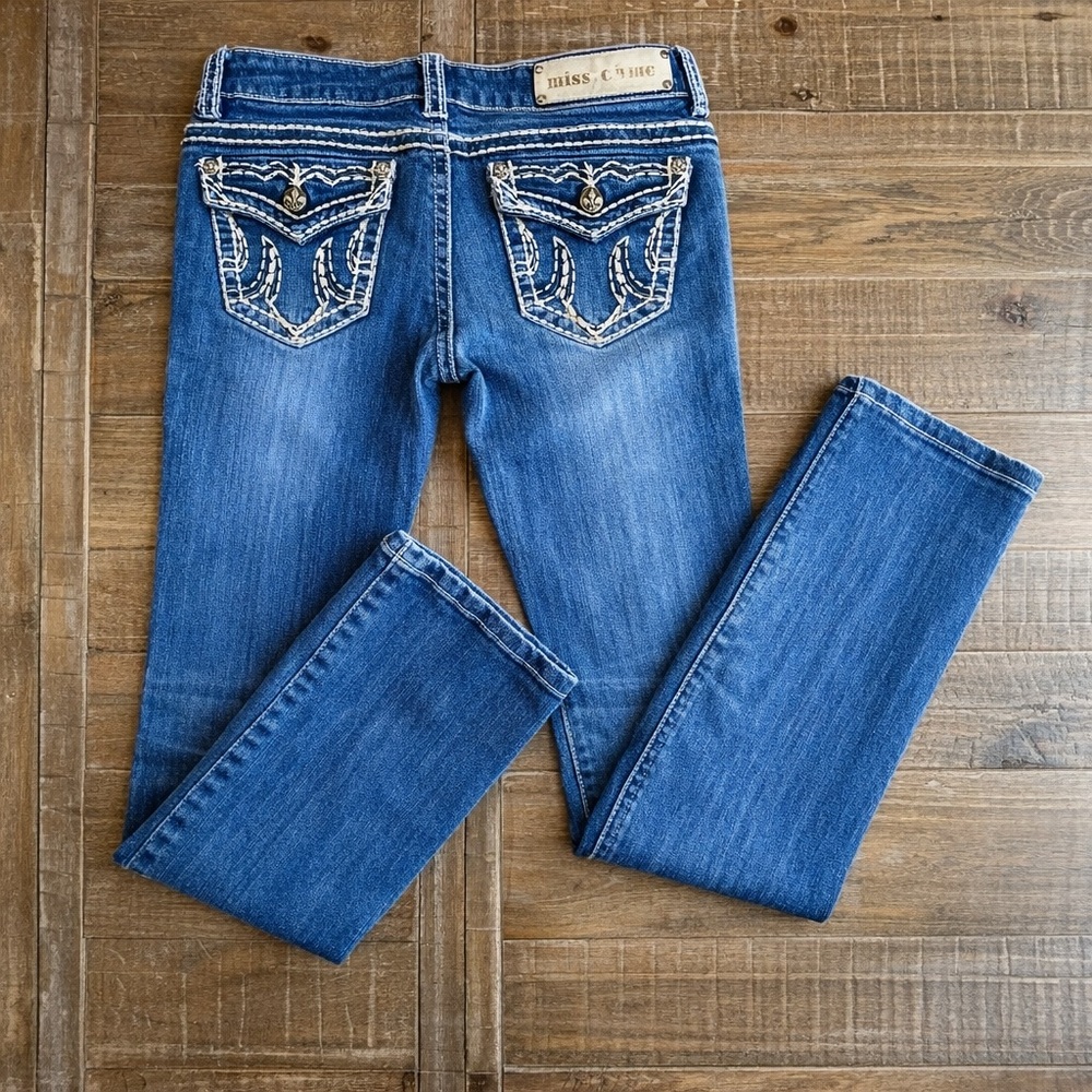 Y2K Vintage Miss Chic Low Rise Jeans Sz 5 Embroidered Pocket Straight Leg